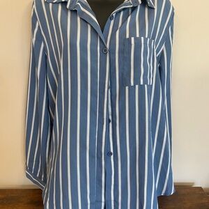 Zeagoo Men's Blue and White Striped Button Down Shirt